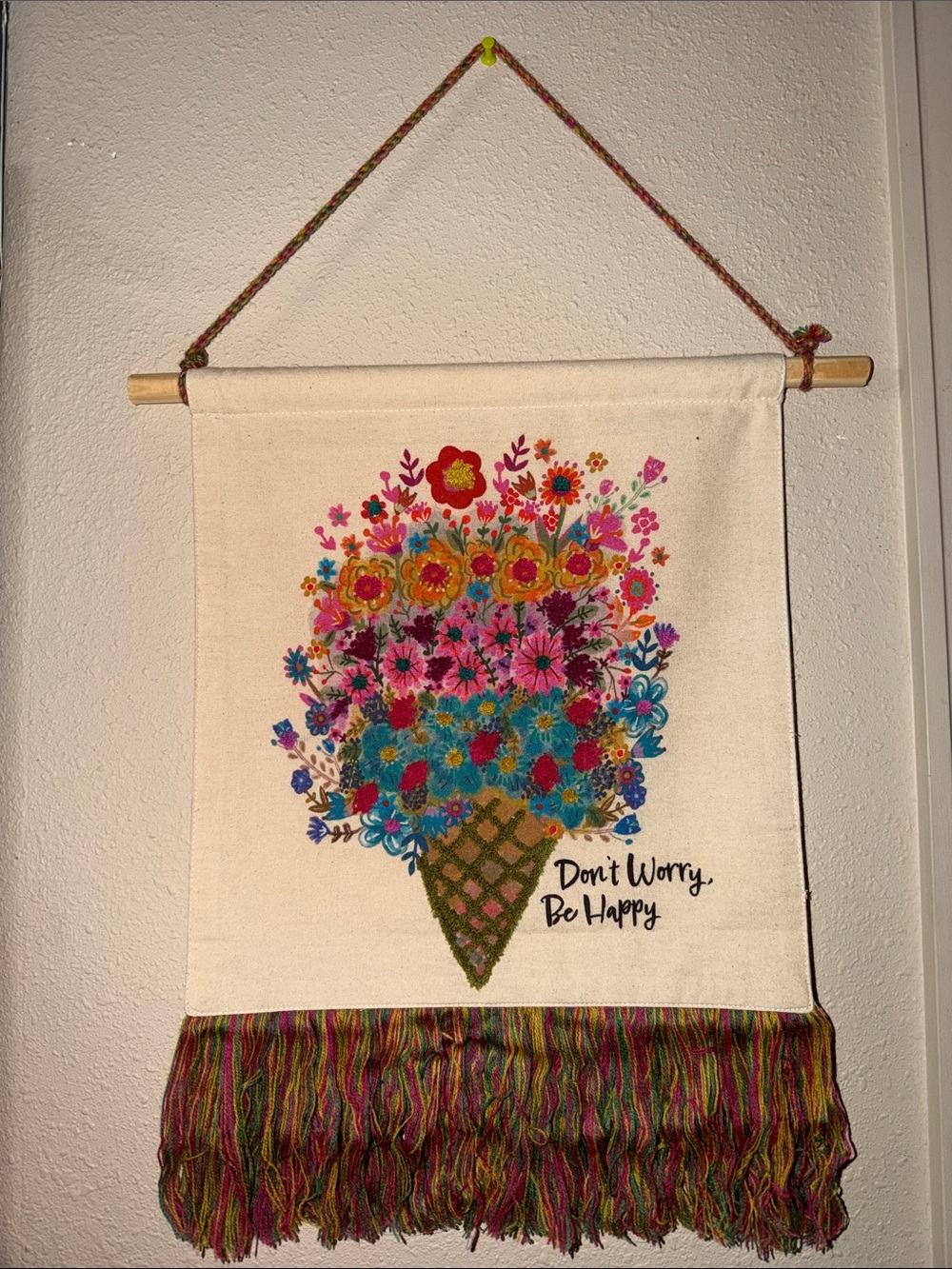 NATURAL LIFE Cream Floral Cone Wall Hanging with Multicolor Bouquet